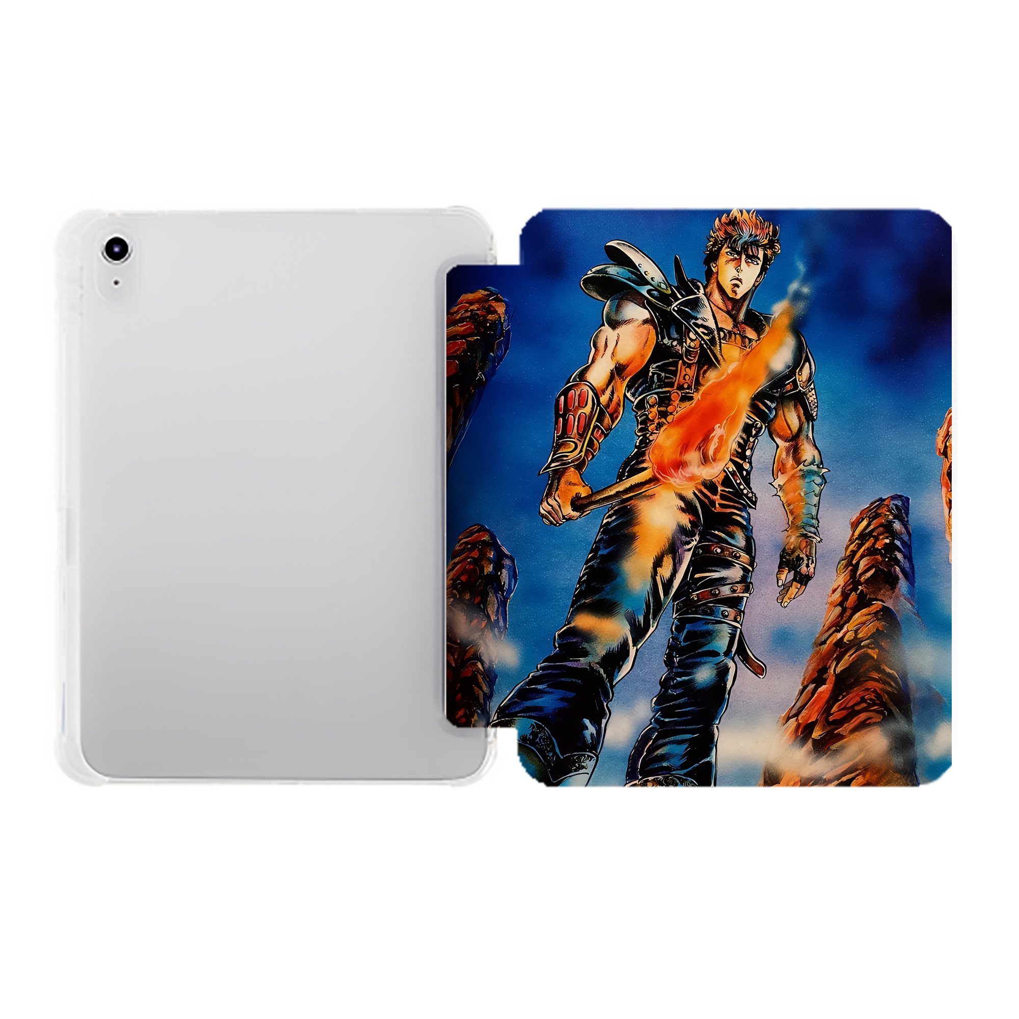 （画像用） 北斗の拳 Fist of the North Star IPad ケース ペン収納付き 三つ折りスタンド PUレザー×シリコン 対応機種9.5/10.5/10.9インチ